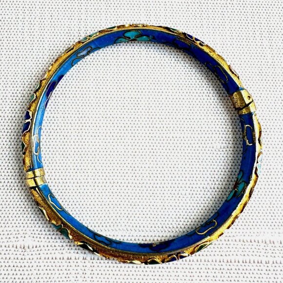 Vintage 1970s Floral Cloisonne Enamel Bangle Bracelet 7" Chinese Export - Picture 5 of 9